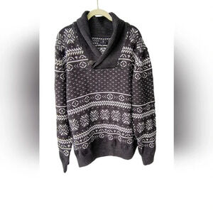 Bill Blass Men's Shawl Neck Wool Blend Grandpa Knit Heavyweight Sweater L